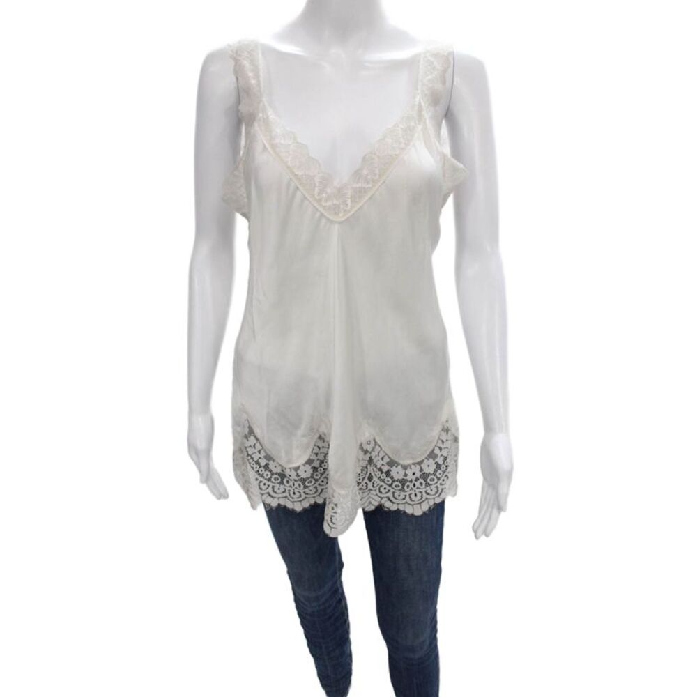 Designer Womens V Neck Tank Top White Viscose Size S
